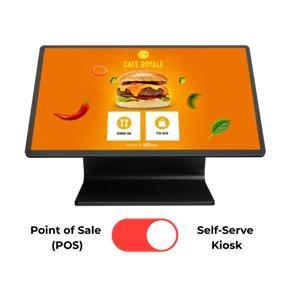 POS screen in self-serve kiosk mode showing Cafe Royale dine-in and to-go ordering interface