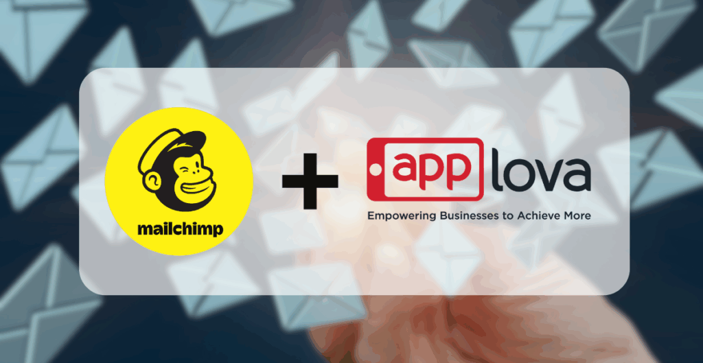 Mailchimp and Applova integration graphic with logos, symbolizing connected restaurant email marketing and automated customer engagement tools.